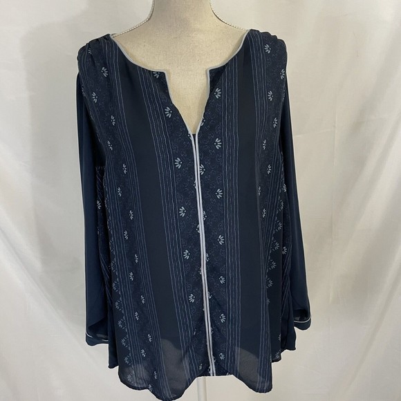ModCloth Podcast Co Host Blouse Navy Floral Top Size 2X Plus - Picture 2 of 6